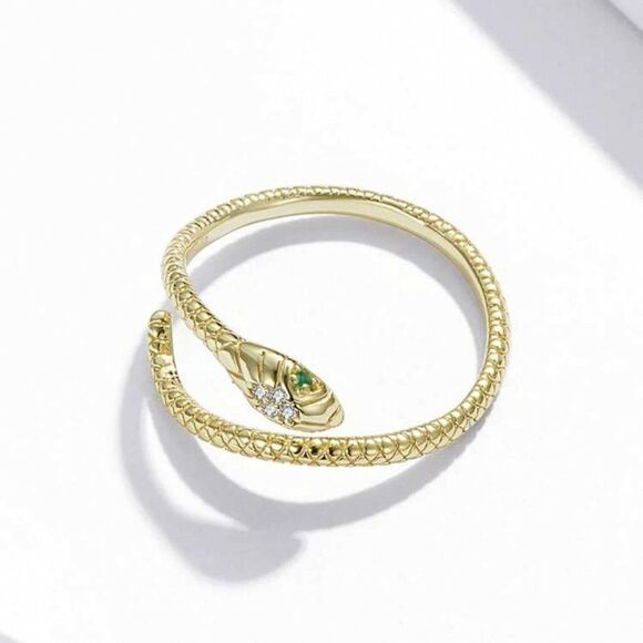 Minimalist 925 Sterling Silver 18K Gold Plated Adjustable Textured Snake Ring - Picture 6 of 7